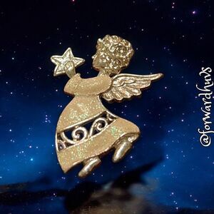 Sparkling Silvertone Angel Brooch with Enamel Dress